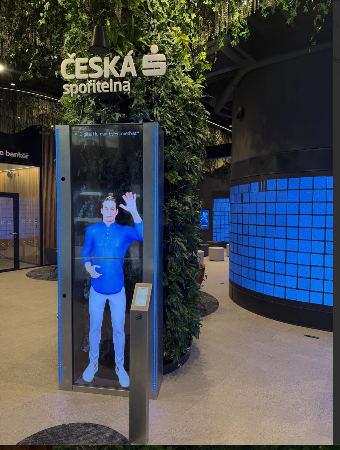 The Promethist Engage kiosk in the Česká spořitelna Future Lab lobby