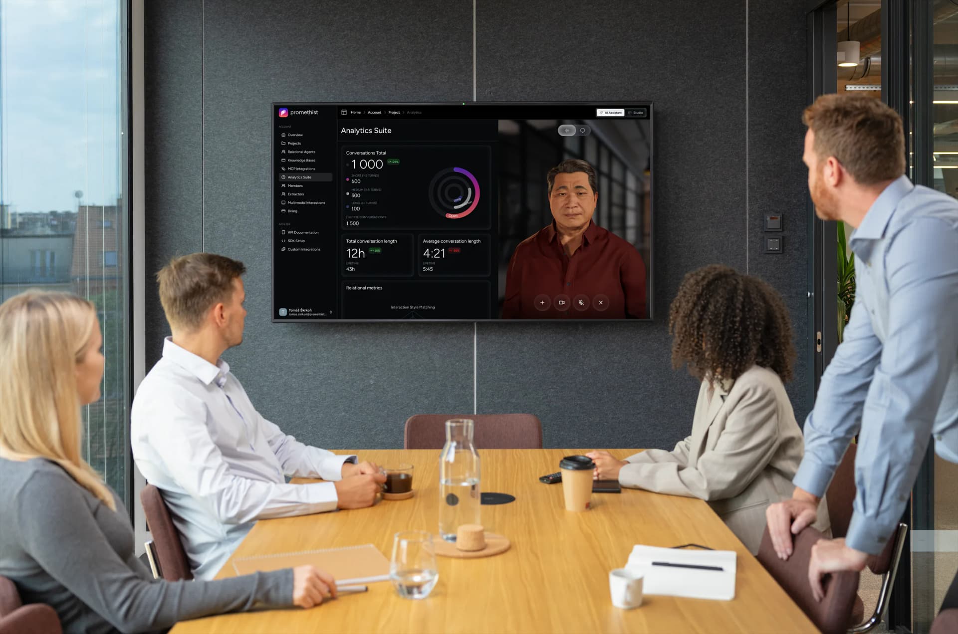 Team meeting with Empower analytics on a wall-mounted display