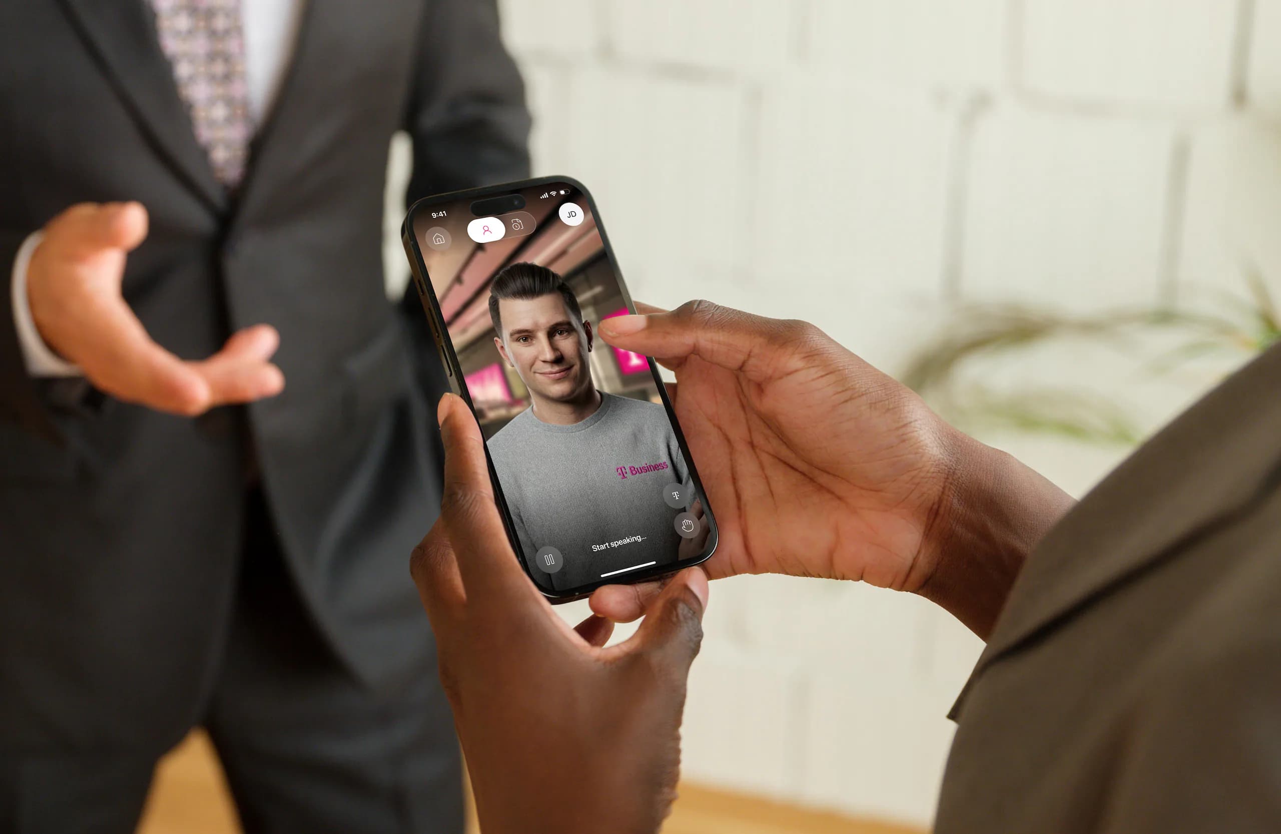T-Mobile-branded call experience on iPhone, powered by Promethist