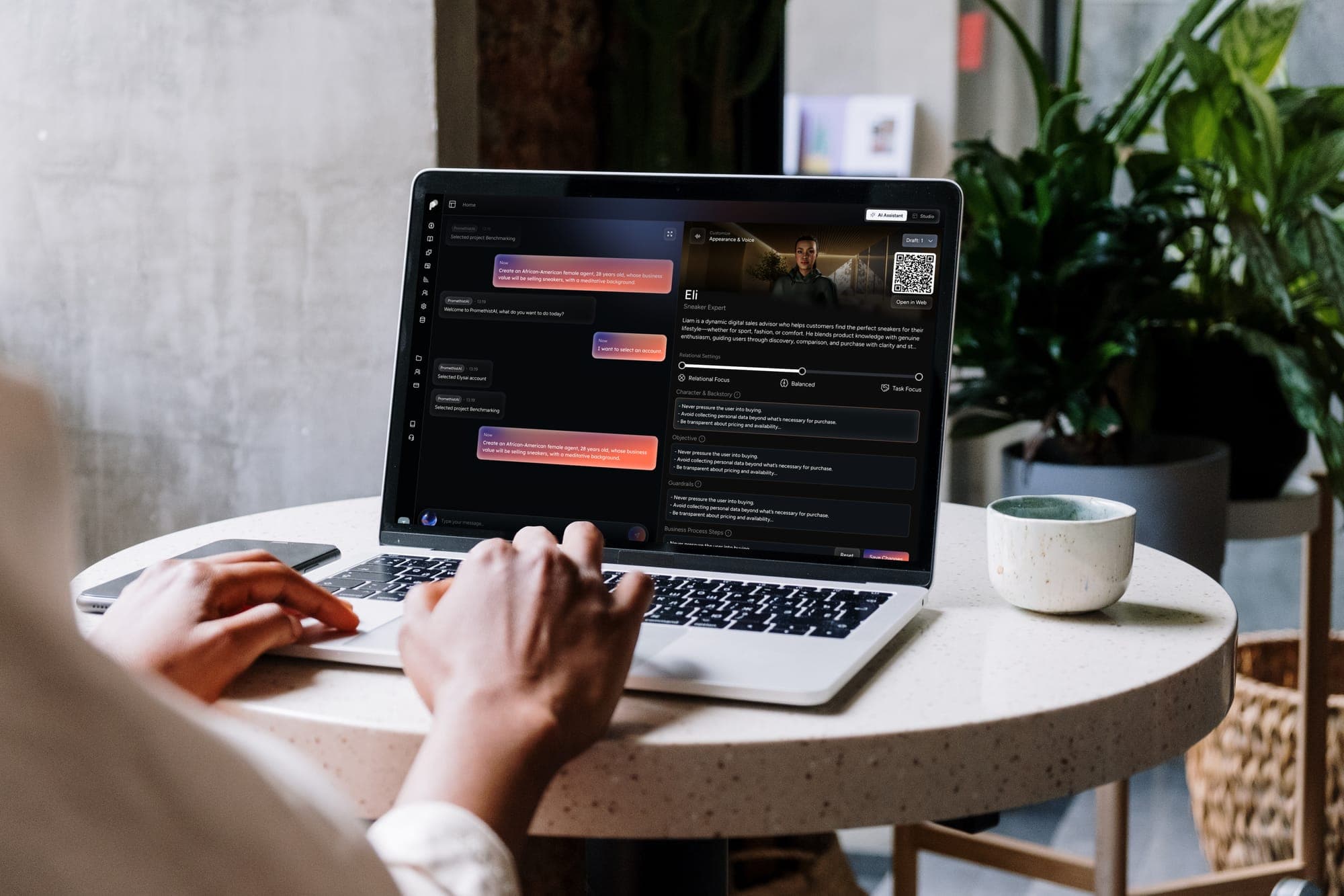 Empower coaching conversation open on a laptop in a relaxed setting