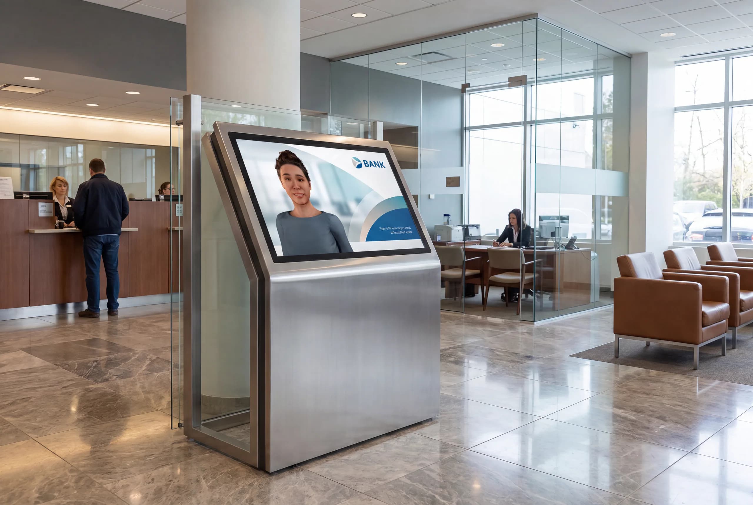 Engage kiosk deployed in a customer-facing industry environment