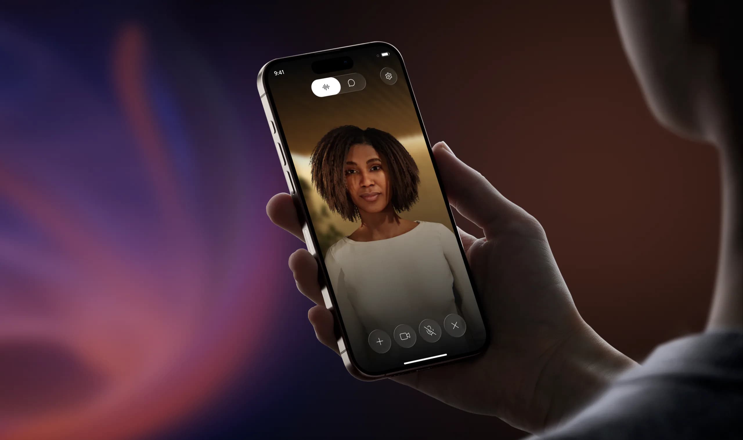 Woman taking a Promethist orb call — the same agent on every channel