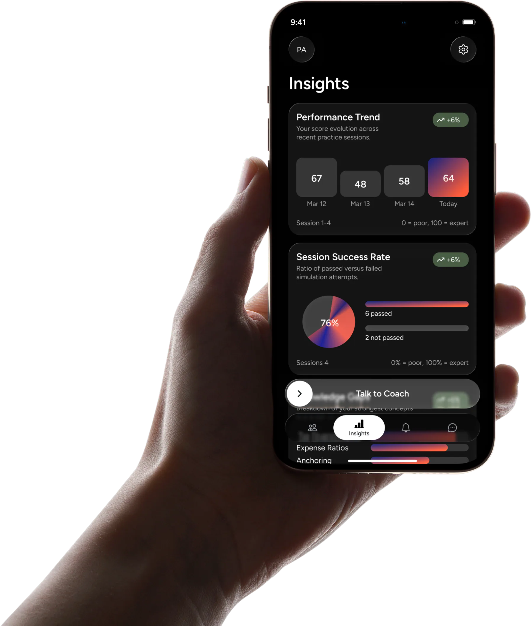 In-the-moment performance insight surfaced on an iPhone before a meeting