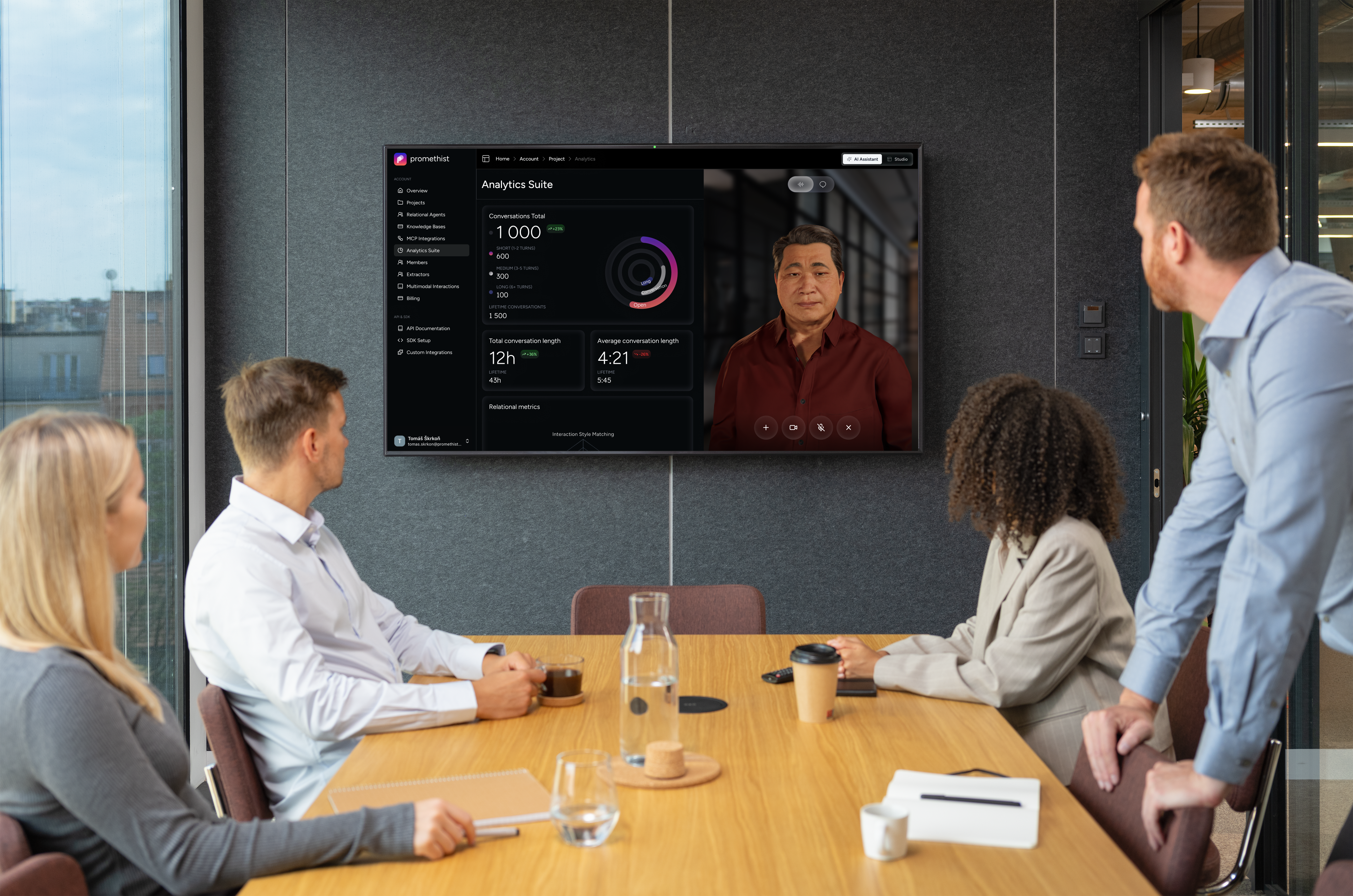 Team meeting with Empower analytics on a wall-mounted display