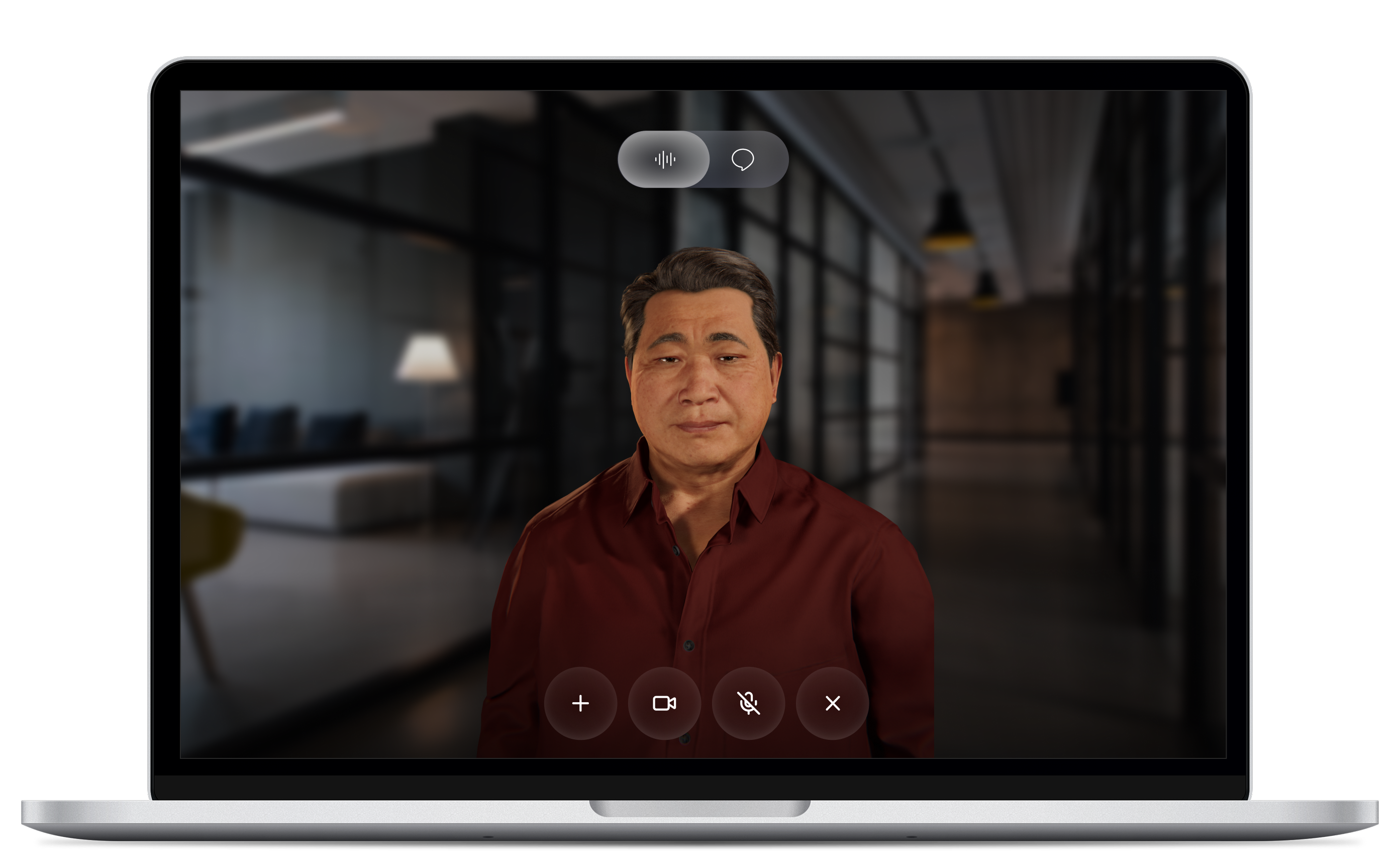 Branded Promethist persona answering a video call inside the studio