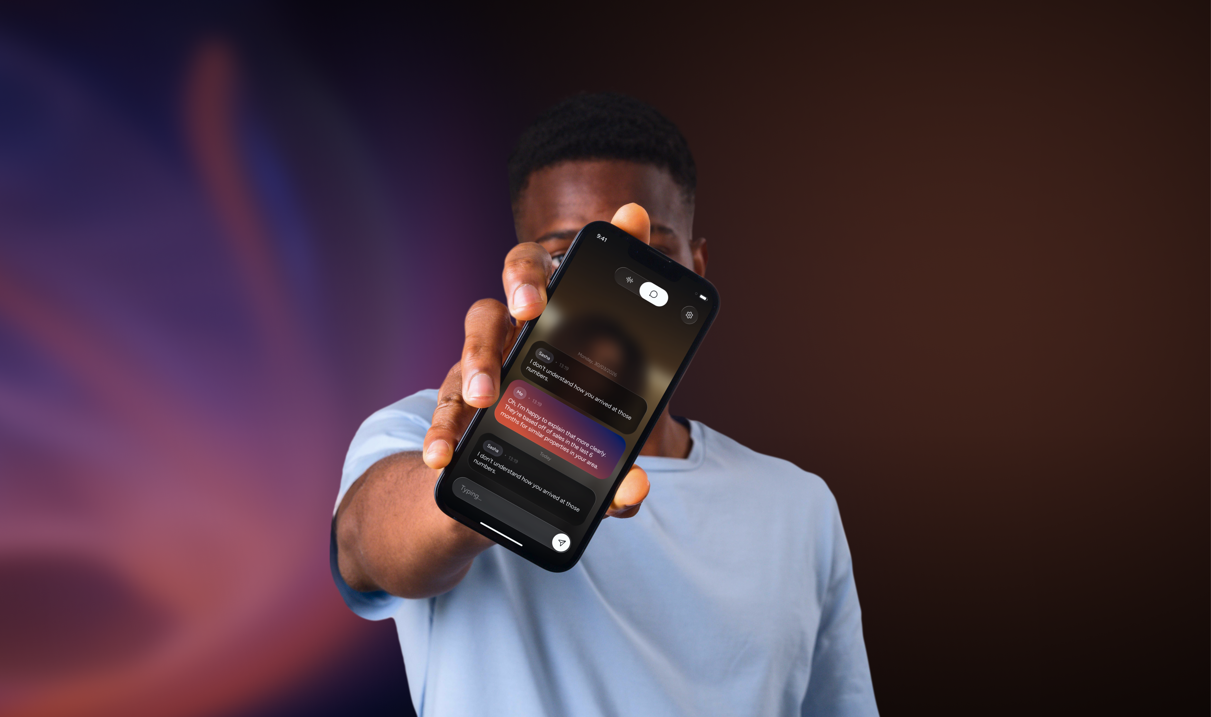 Promethist platform powering a use-case-specific orb call on iPhone